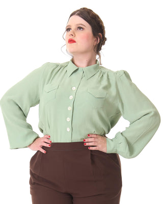 40s Sweetheart Blouse - Pistachio