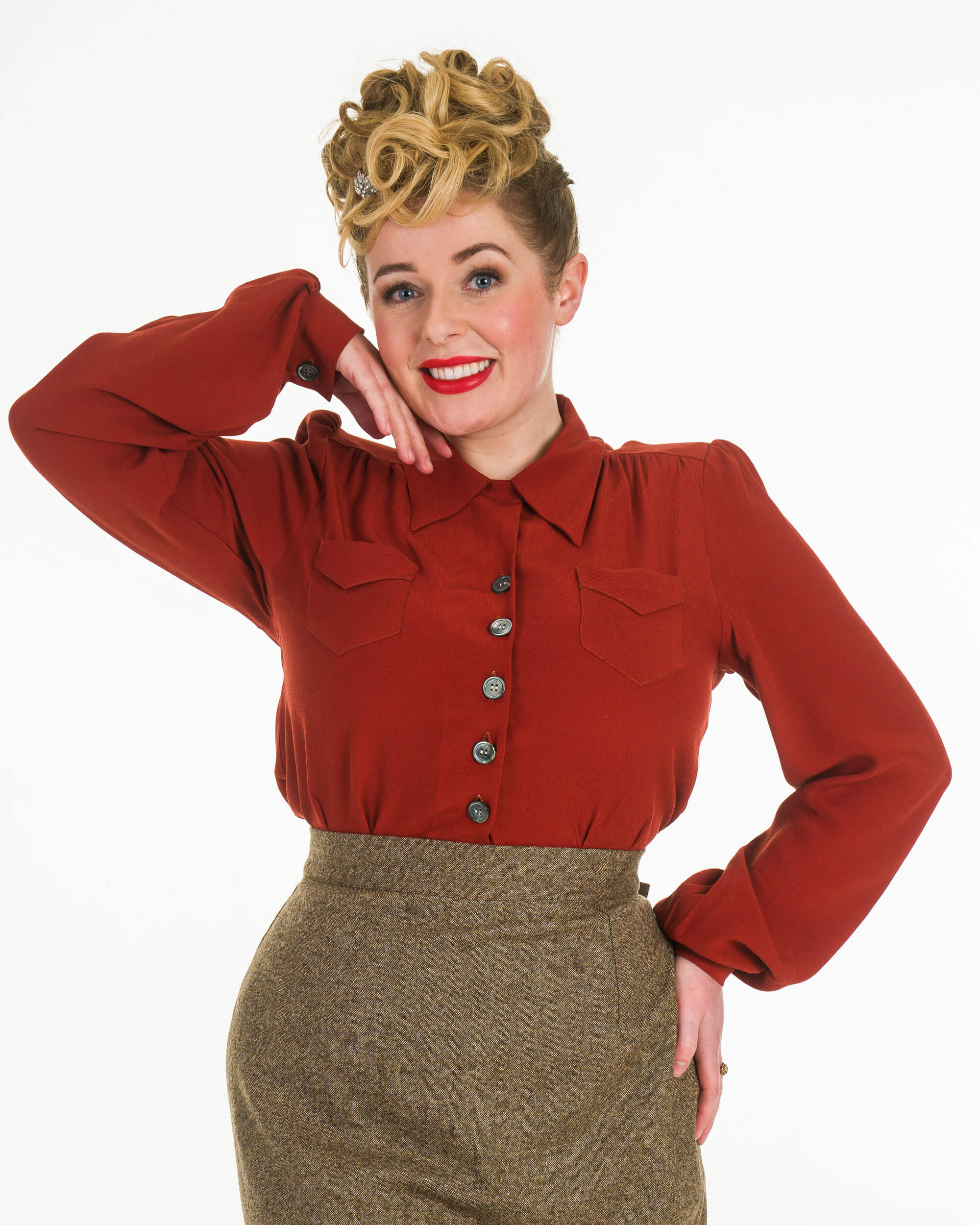 40s Sweetheart Blouse - Rust