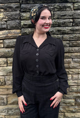 1940s Sweetheart Blouse - Black