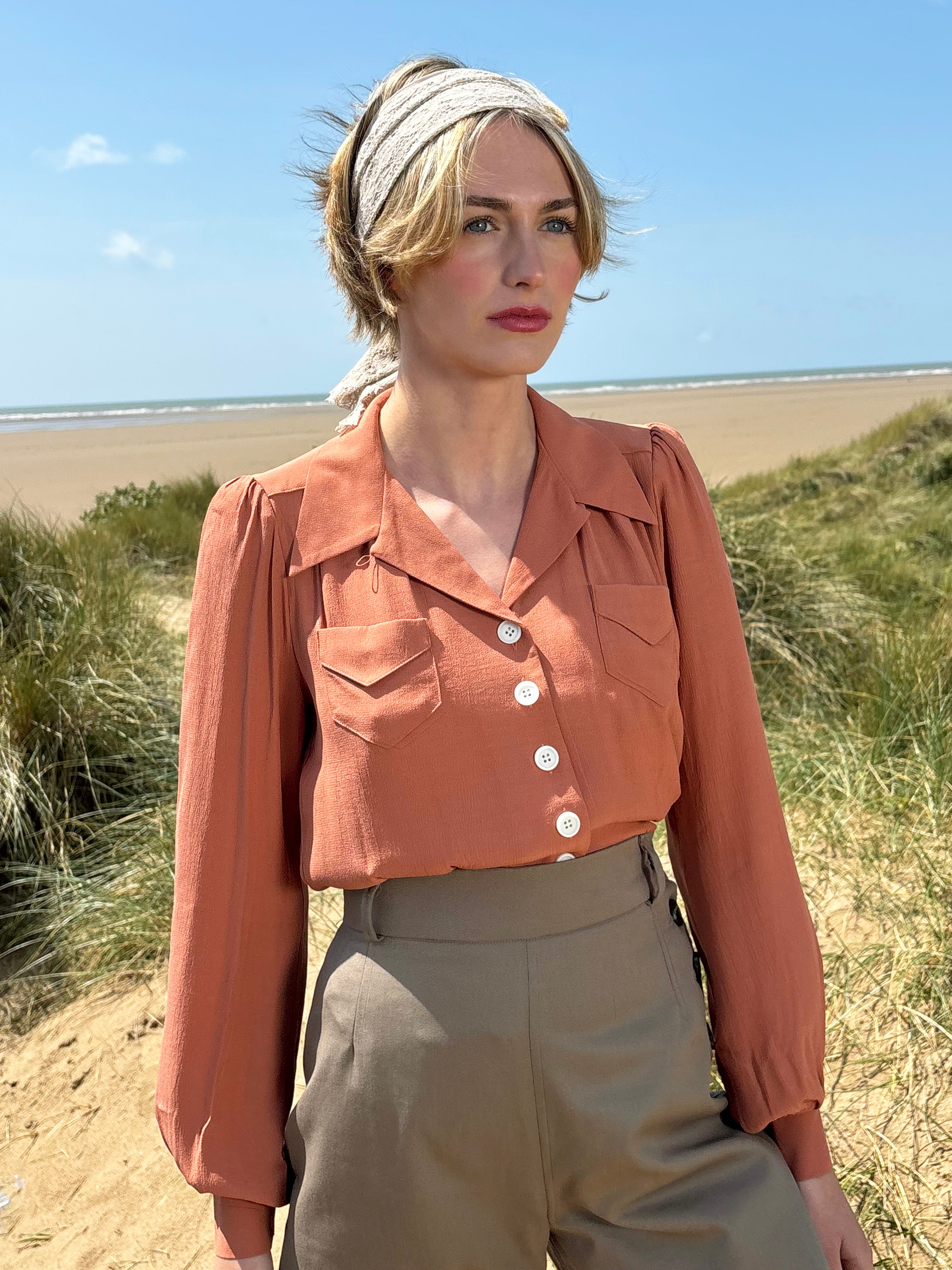 1940s Sweetheart Blouse - Burnt Peach