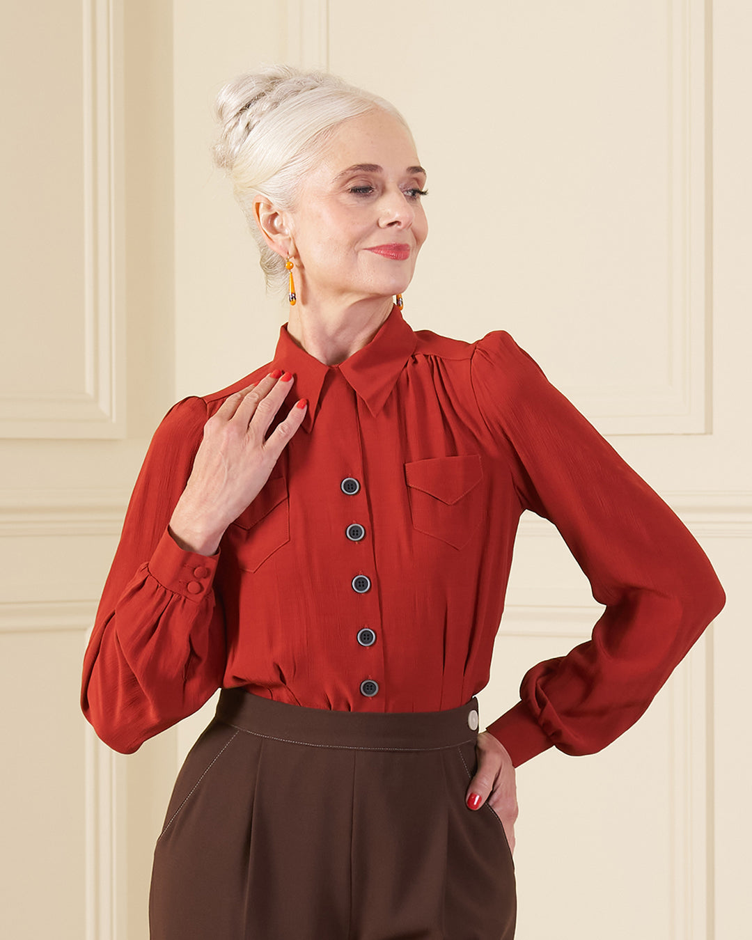 1940s Sweetheart Blouse - Rust