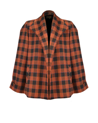 40s Spear Collar Swing Coat - Brown Orange Check