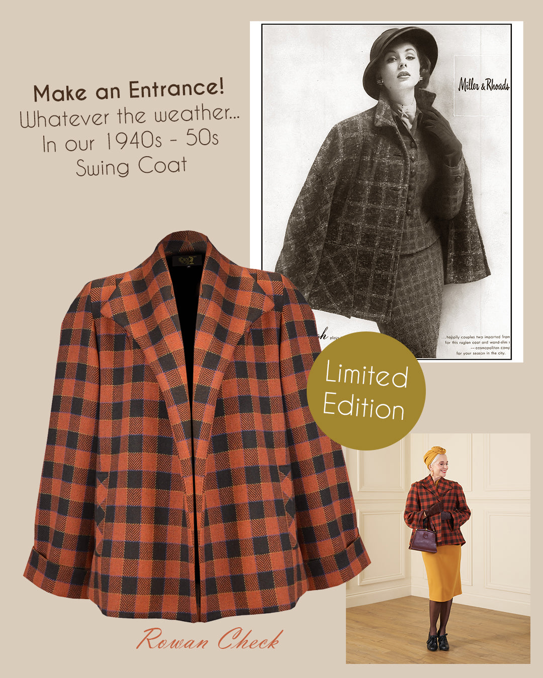1940s/50s Swing Coat - Rowan Check