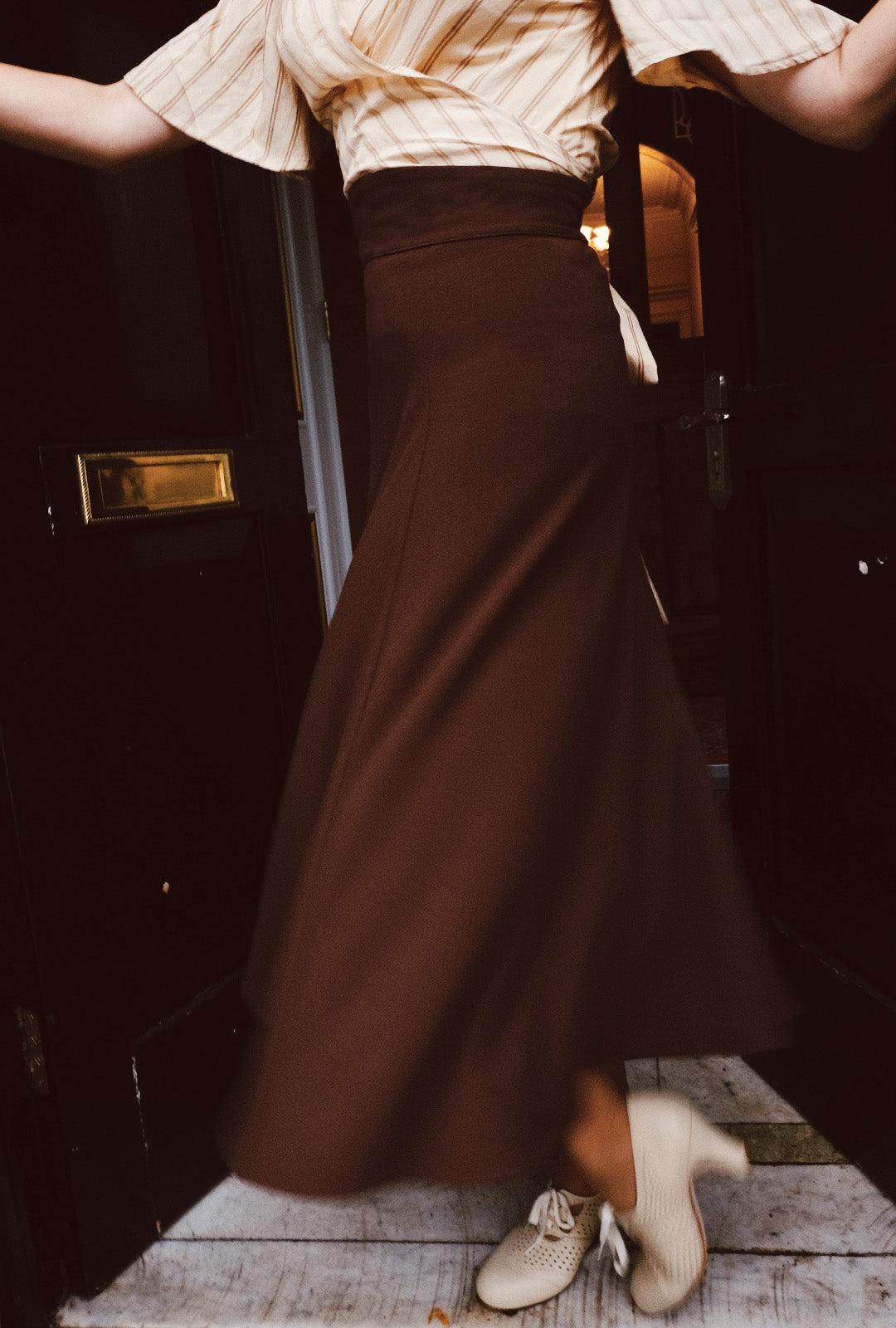 1930s Swirl Skirt - Brown Crepe