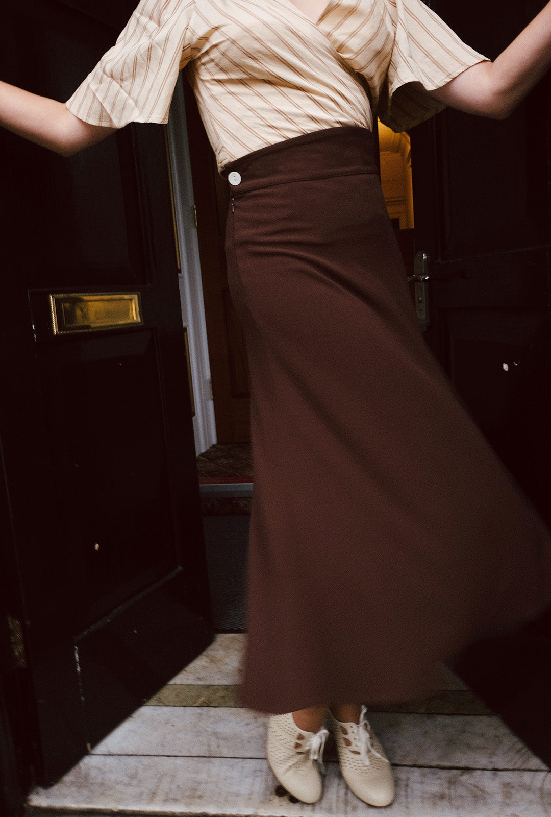 1930s Swirl Skirt - Brown Crepe