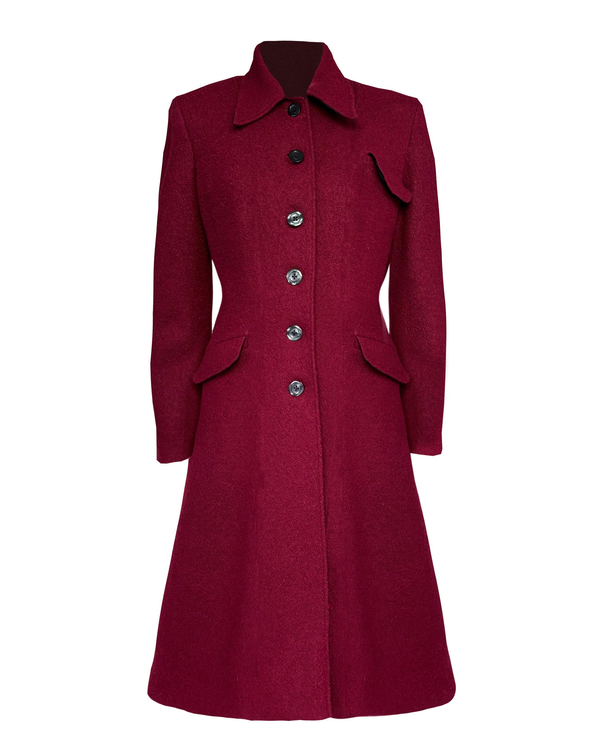 1930s/40s Princess Line Coat in Cranberry Red Wool