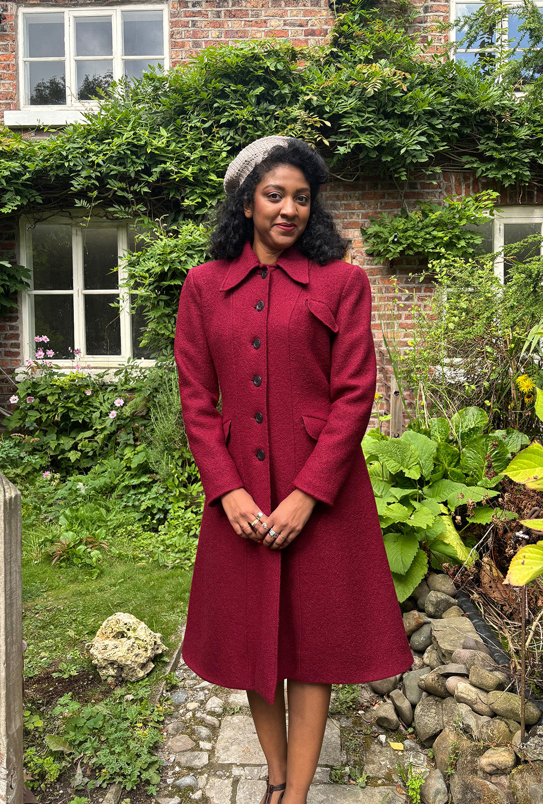 1930s/40s Princess Line Coat in Cranberry Red Wool
