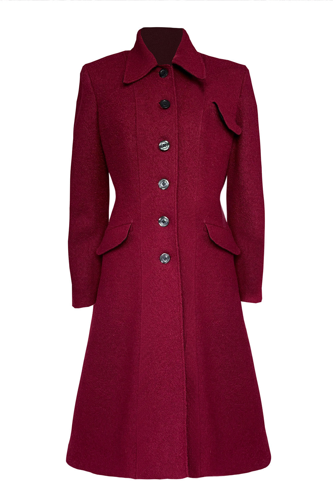 1930s/40s Princess Line Coat in Cranberry Red Wool