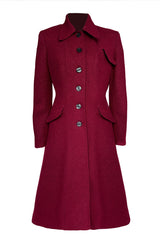 1930s/40s Princess Line Coat in Cranberry Red Wool