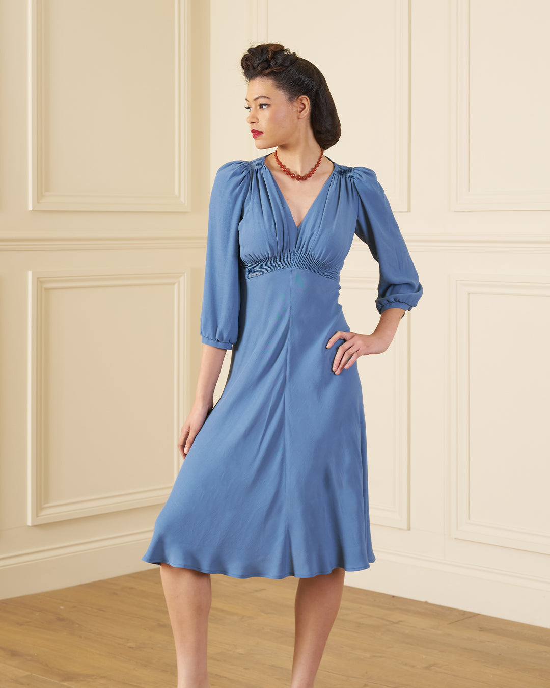 1940s Vera Tea Dress - Periwinkle