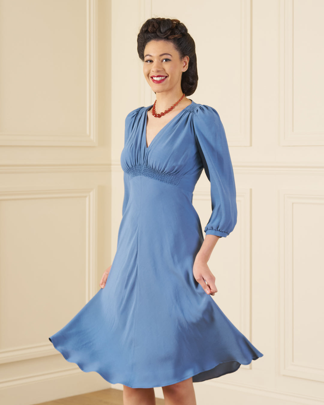1940s Vera Tea Dress - Periwinkle