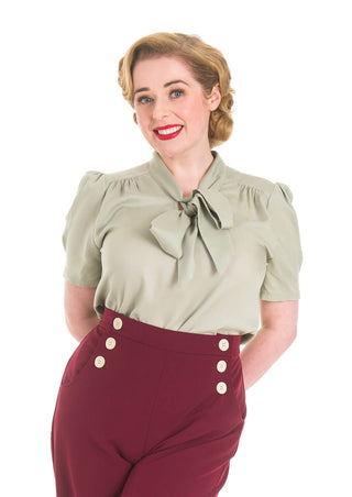 Retro Pussy Bow Blouse - Sage