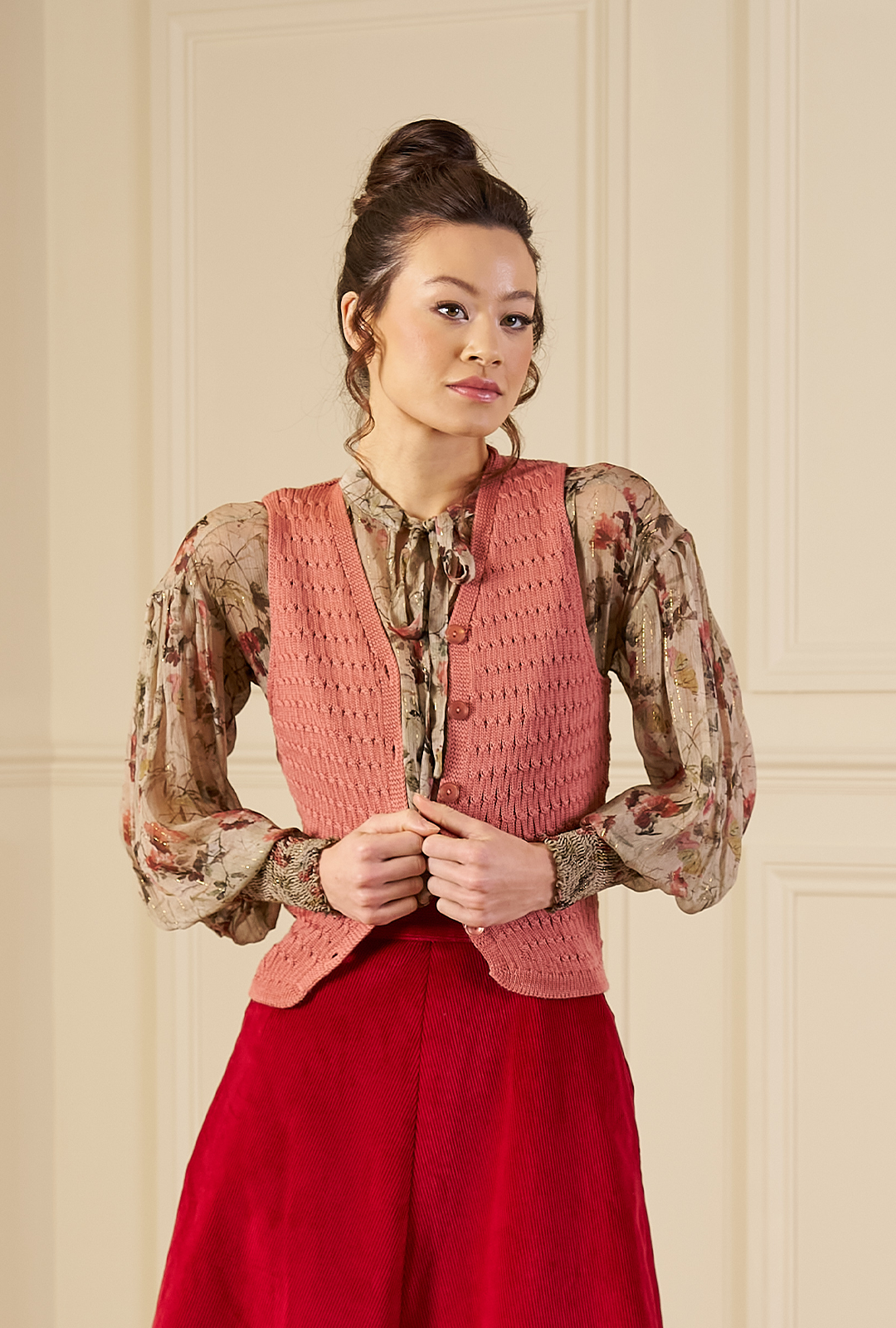 Knitted Waistcoat - Vintage Rose - model shot