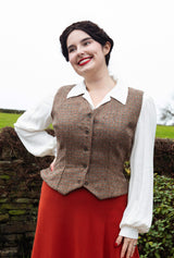 Margot Fitted Waistcoat - Walnut Check Wool