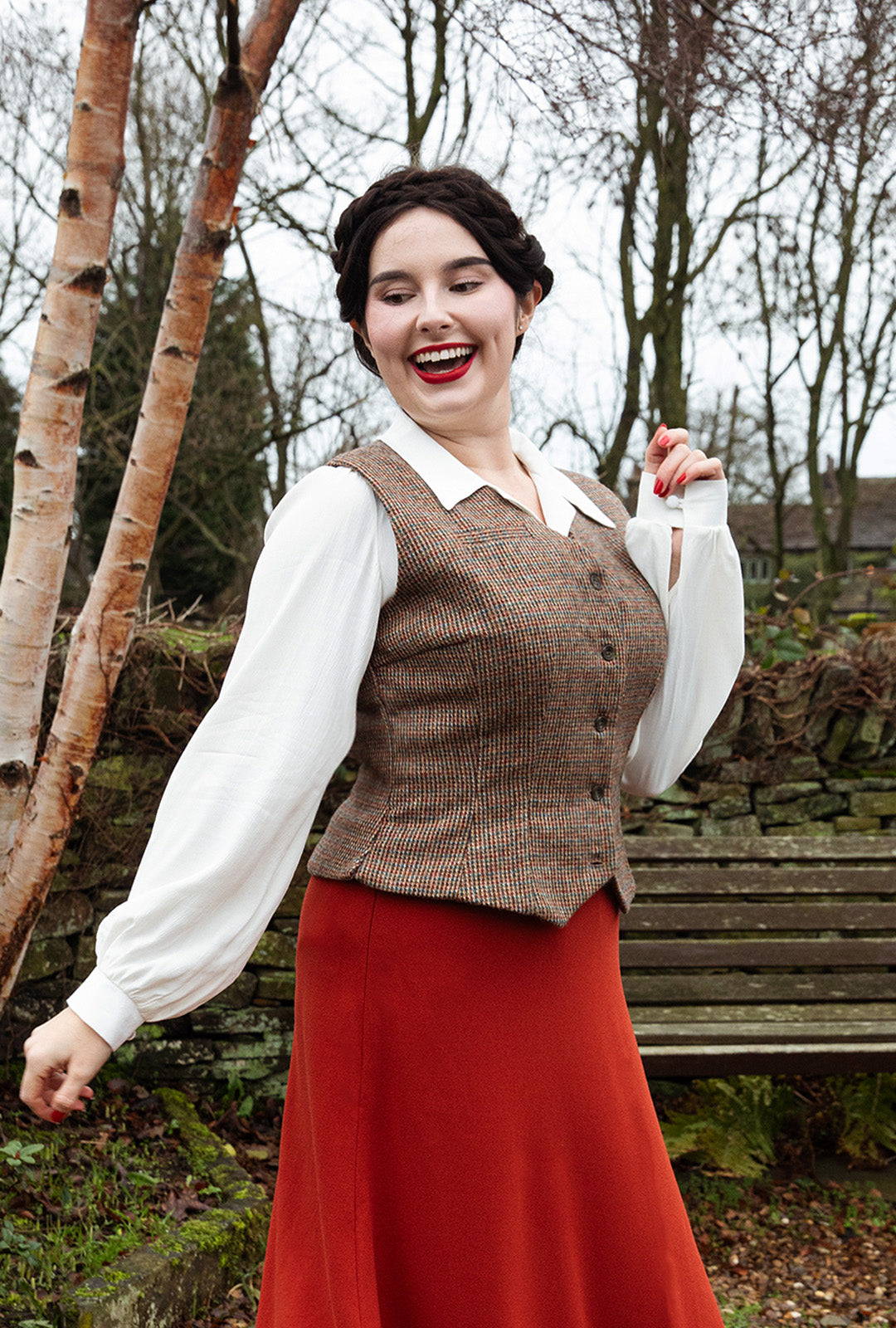 Margot Fitted Waistcoat - Walnut Check Wool