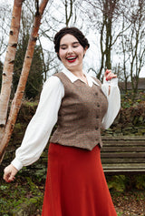 Margot Fitted Waistcoat - Walnut Check Wool