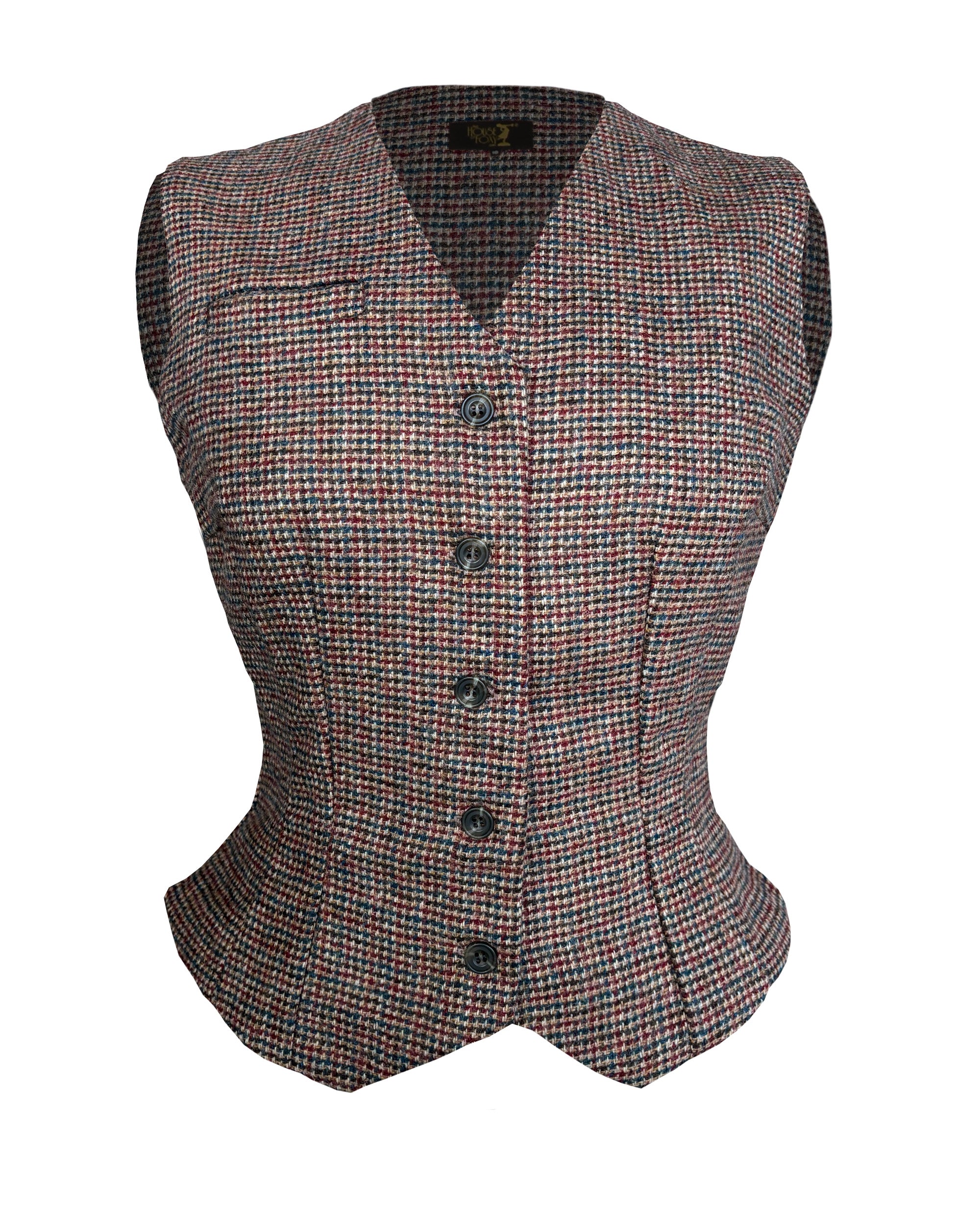 Margot Fitted Waistcoat in Walnut Check Wool