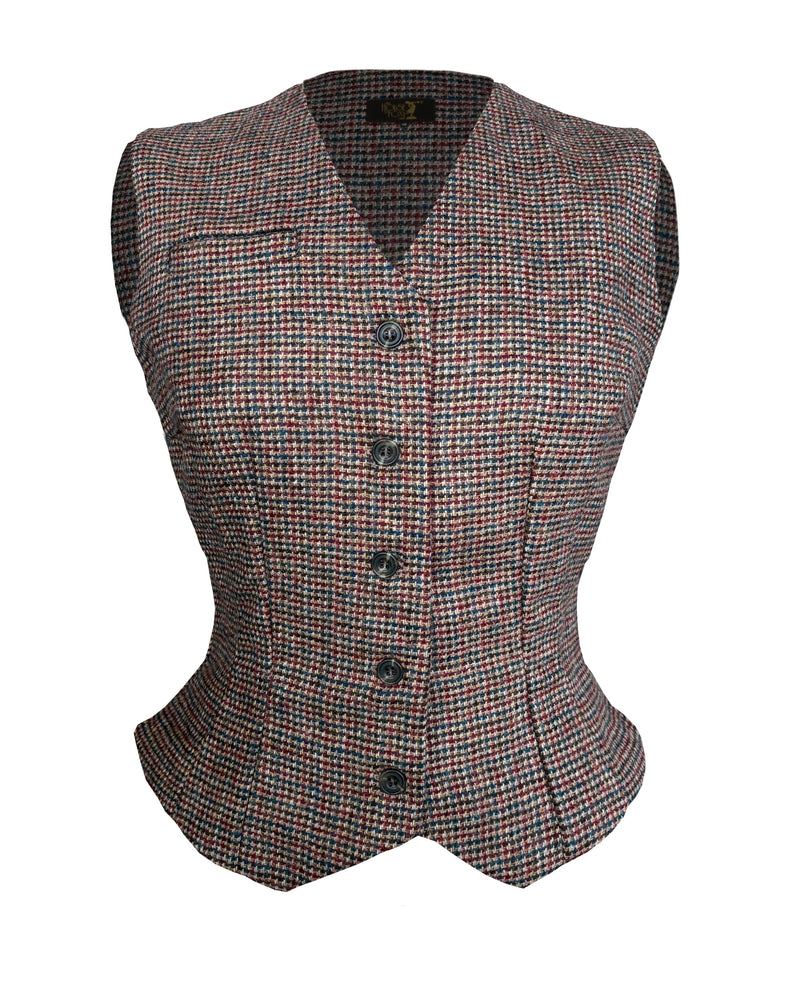 Margot Fitted Waistcoat in Walnut Check Wool