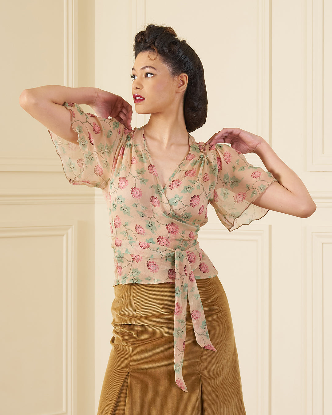 1930s Wrap Blouse - Hydrangea Georgette