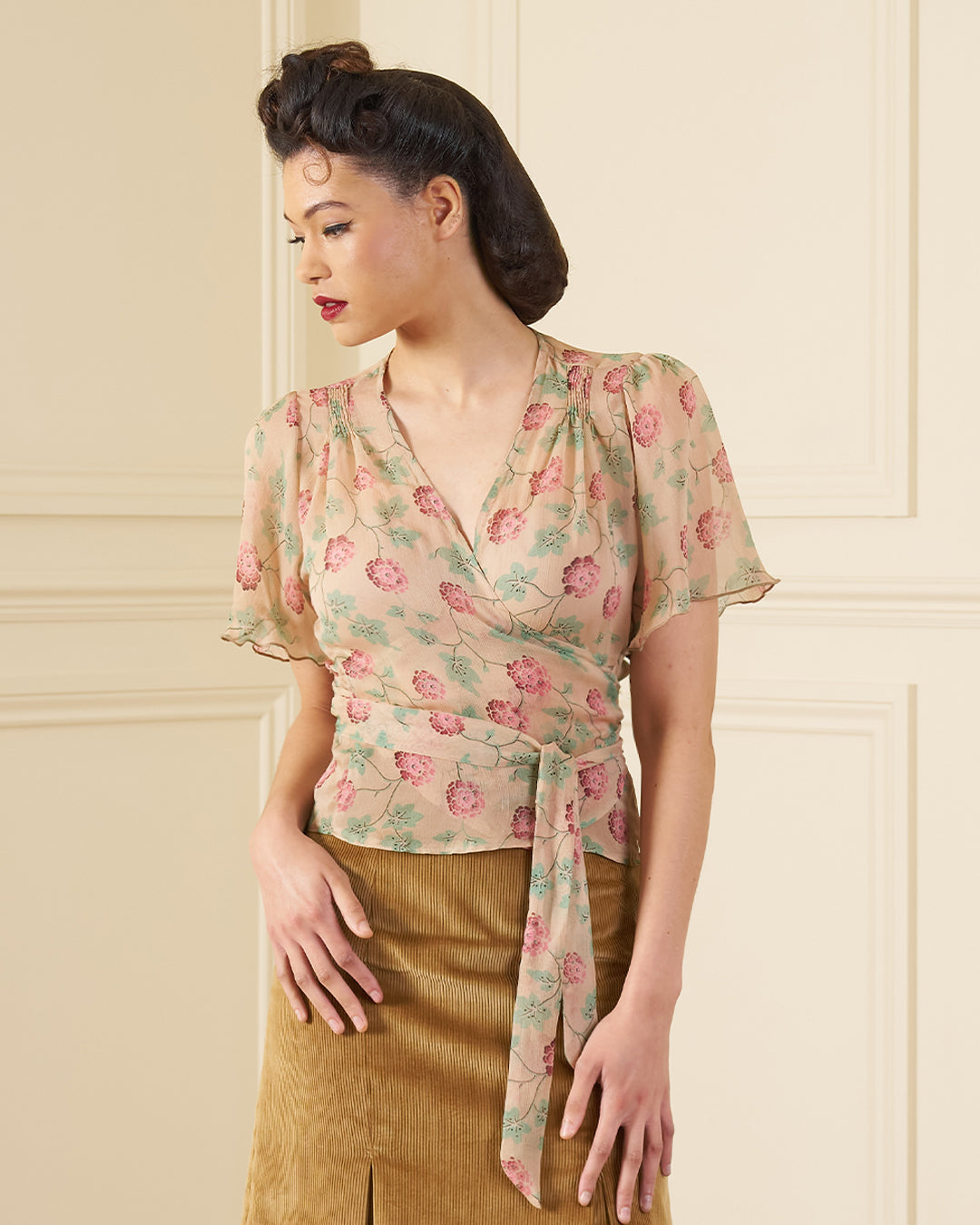 1930s Wrap Blouse - Hydrangea Georgette