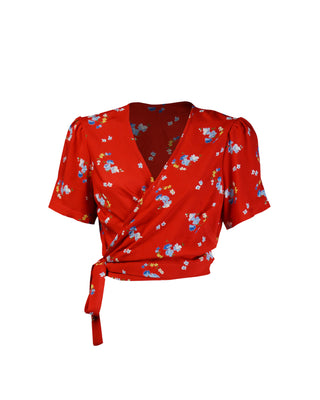 Pretty 40s Pinup Style Top - Red Floral